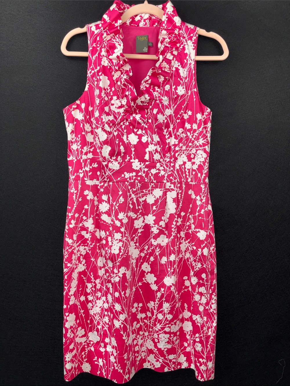 Taylor Pink and White Floral Ruffle Collar Midi Southern Style Dress Size 10